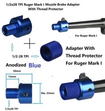 Ruger .22 Mark I Adapter W Thread P 1/2x28 TPI F Muzzle Brake, Al Blue