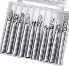 10Pc Tungsten Carbide Burr Set 1/4" Shank Double Cut Rotary Cutting Burr Set Die