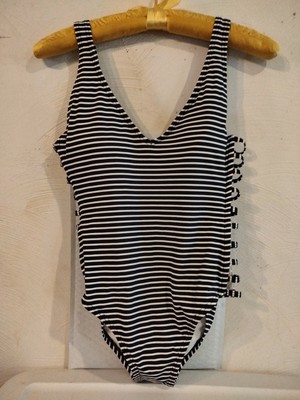 Tommy Hilfiger Black Stripe Halter One Piece Swimsuit Size 10 Open Sides Ebay