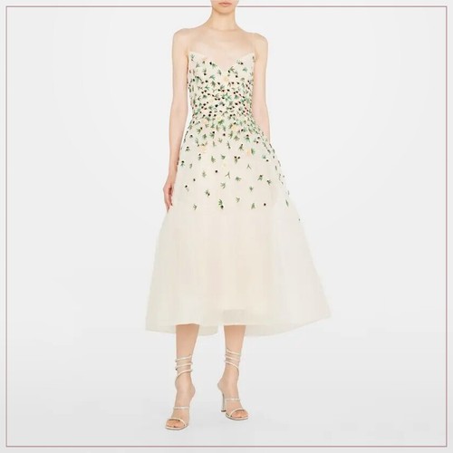 $5990 New Monique Lhuillier Crystal Bead Embellished Floral Tulle Runway Dress - Picture 6 of 16