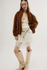 Free People Jacket Topaz Gold Velvet Coat Bomber M