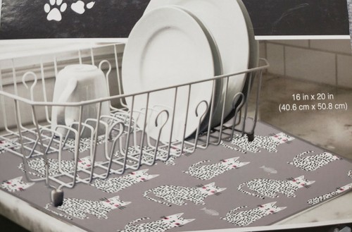 Kitchen Microfiber Reversible Dish Drying Mat (16" x 20") CATS ON GREY, KDD - Picture 4 of 20