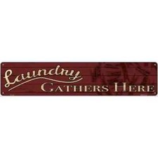 Laundry Gathers Here 3"x12" metal street sign plaque Home Door Garage Wall Decor