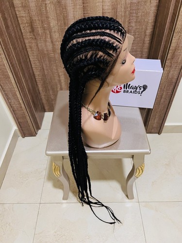 Full Lace Ghana Weave Stitch Braids Cornrows All-Back Glueless Braids Wig.BLACK - 第 12/14 張圖片