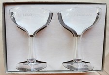 Bride & Groom Champagne Glasses Wedding Toast Cheers Clear Glass Set of 2