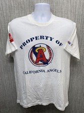 VTG HANES Polycotton Mens White CALIFORNIA ANGELS USA Made T-Shirt Size XL