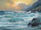Canvas Print Oil painting Picture Ocean waves printed on canvas L058
