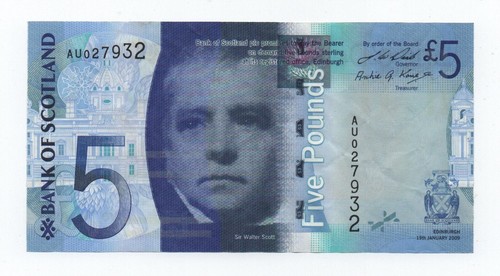 SCOTLAND 5 POUNDS 2009 PICK 125B LOOK SCANS