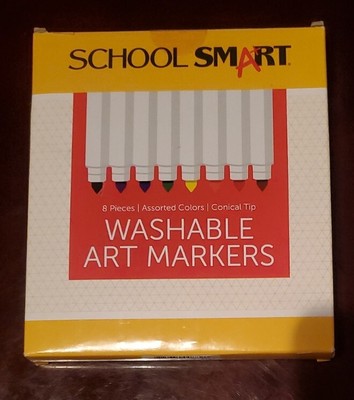 SCHOOL SMART Assorted Colors WASHABLE ART MARKERS (8 Count) Conical Tip