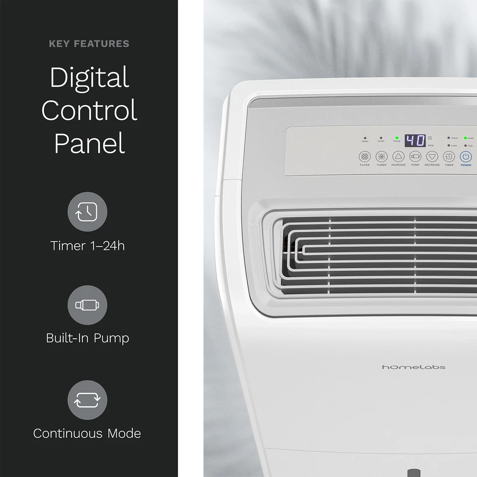 Deshumidificador de 40 pintas con bomba - Potente eliminación de humedad (4.000 pies cuadrados) Foto 3 de 4