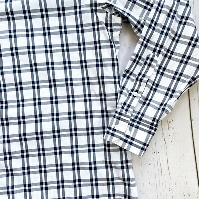 Calibrate Men's Trim Fit Collared Button down Black & White Plaid Dress  Shirt | eBay