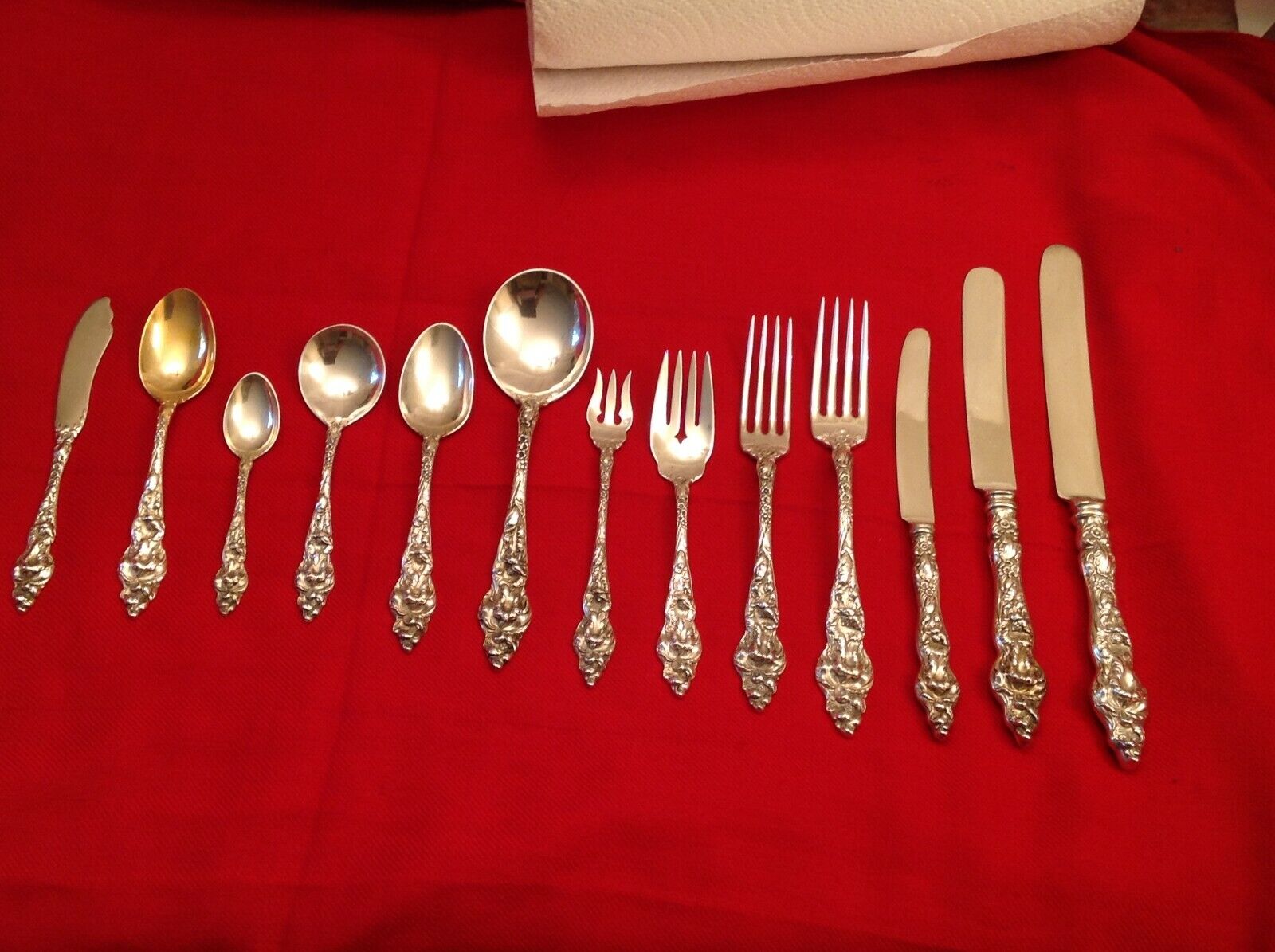 160 PIECE REED & BARTON LES SIX FLEURS STERLING SET FOR 12 OLD MARK PAT. DATE