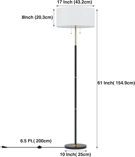 2-Light Floor Lamp, Mid Century Floor Lamp with White Fabric Shade, Standing ... - Picture 2 of 12
