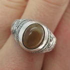 925 Sterling Silver Vintage Real Agate Engraved Deer Ring Size 9.75