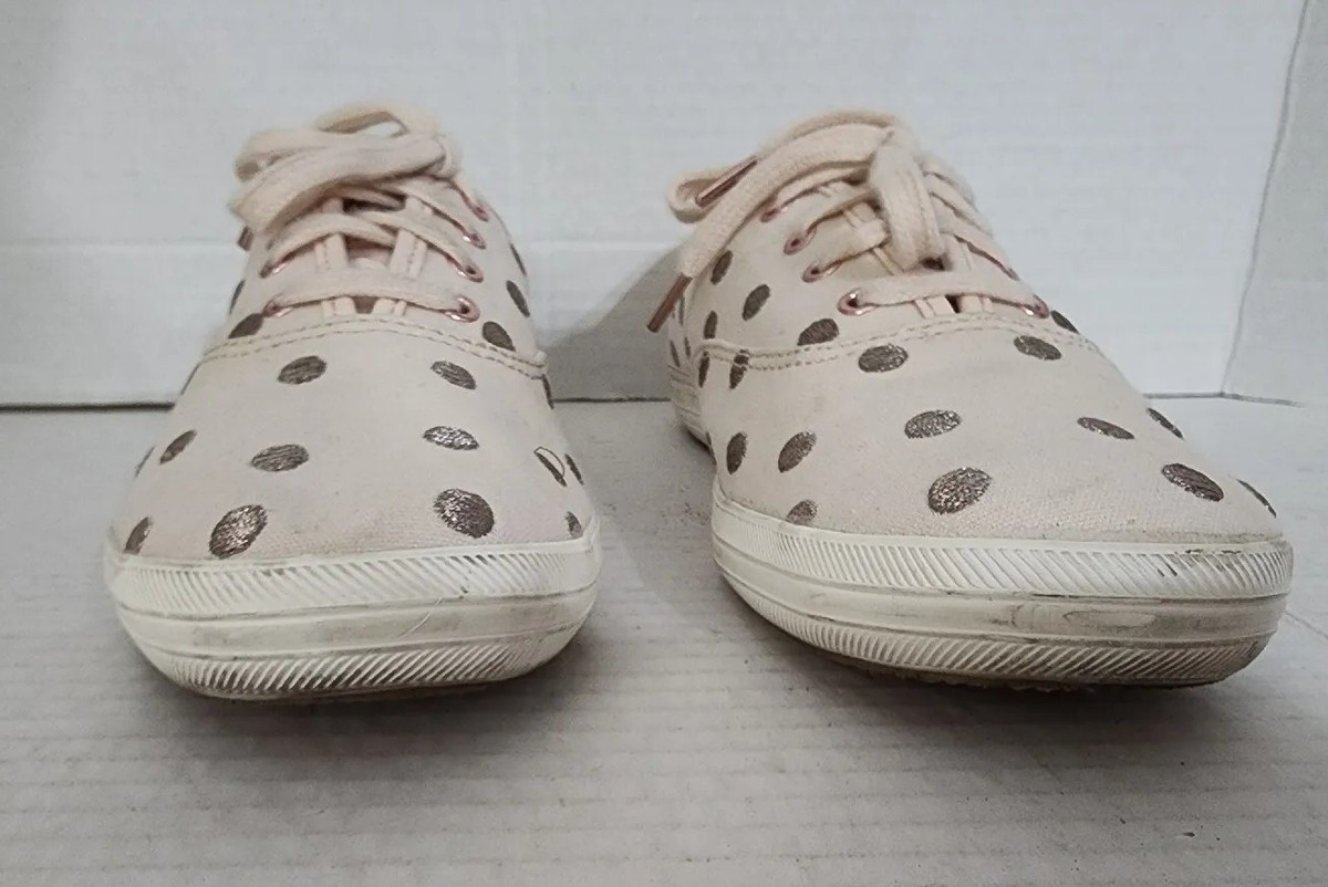 Kate Spade Keds Sneakers Size 7 Polka Dots Canvas Pale Pink