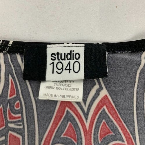 Studio 1940 Womens Black & Red Geometric Top 3/4 Sleeve Square Neck Size 18/20 - Picture 4 of 8