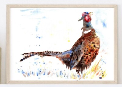 Aquarell Spiel Vogel Fasan Gemälde Druck, personalisiert Worte oder keine Worte