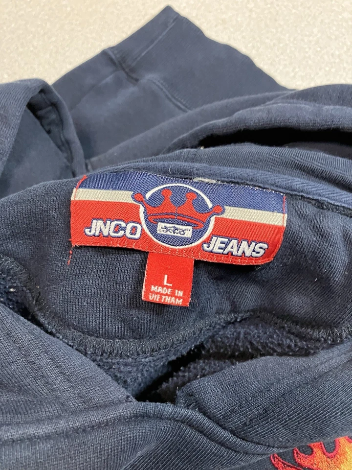 De Colección Y2K JNCO Jeans Llamas 8 Bolas Dados Tarjetas Patín Azul Marino Pullover Sudadera con Capucha Talla L Foto 4 de 4