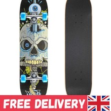 Beginner Skateboard 31" x 8" - Durable Double Kick Maple Deck with Skull Design