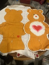 RARE CARE BEARS TENDERHEART BEAR PILLOW FABRIC PANEL 1980's Partially SEWN 27”