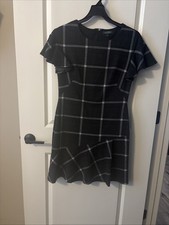 Ralph LAUREN ladies size 10 short sleeve black & white plaid Hidden Back Zipper