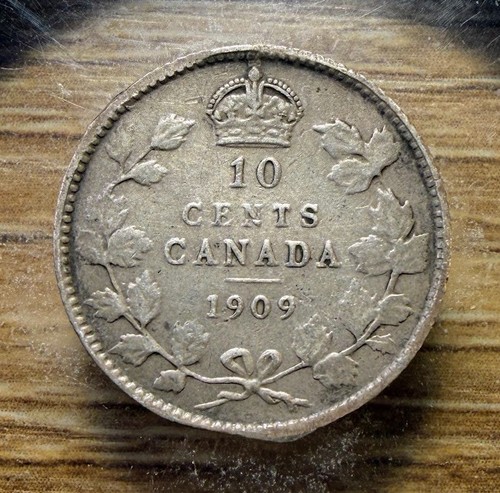 1909 Canada 10 Cents - Actual Silver Coin Shown - Free Shipping Tracking INF131