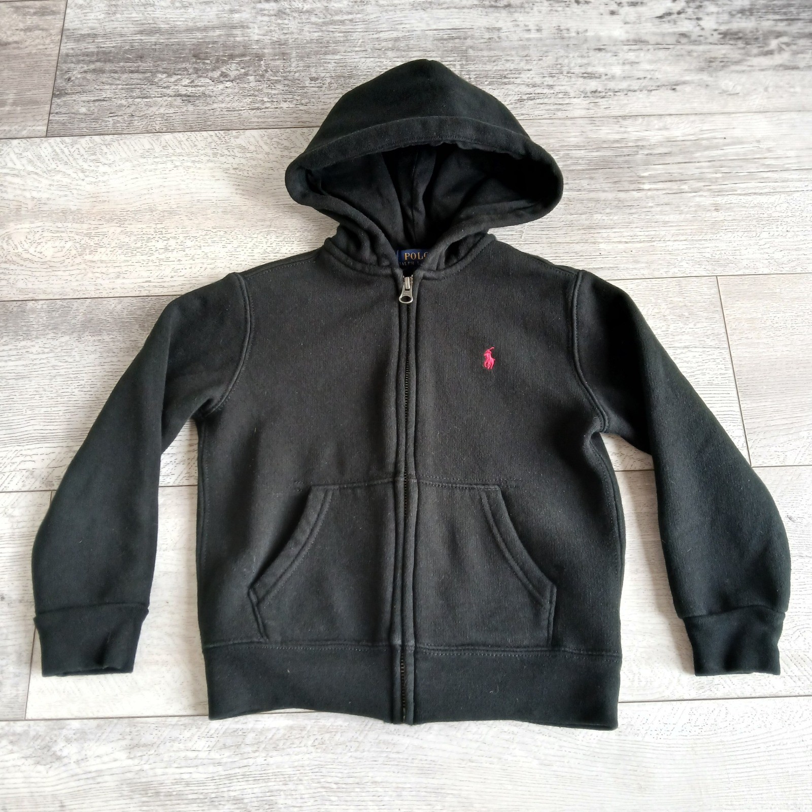 Polo Ralph Lauren ragazzo nera full zip felpa con cappuccio rosa pony taglia 5