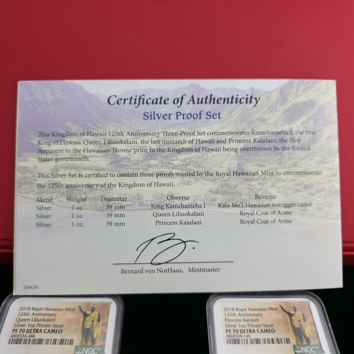 2018 Royal Hawaiian Mint Silver Proof Set 3x 1oz Coins NGC PF70