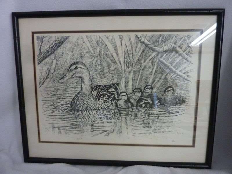 VNTG 1980 BICKNELL MAMA DUCK & 4 DUCKLINGS IN POND PRINT NUMBERED 75/200