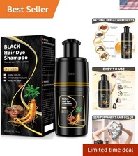 Ammonia-Free Black Hair Dye Shampoo - Fast 3-in-1 Gray Coverage Solution, 350ml