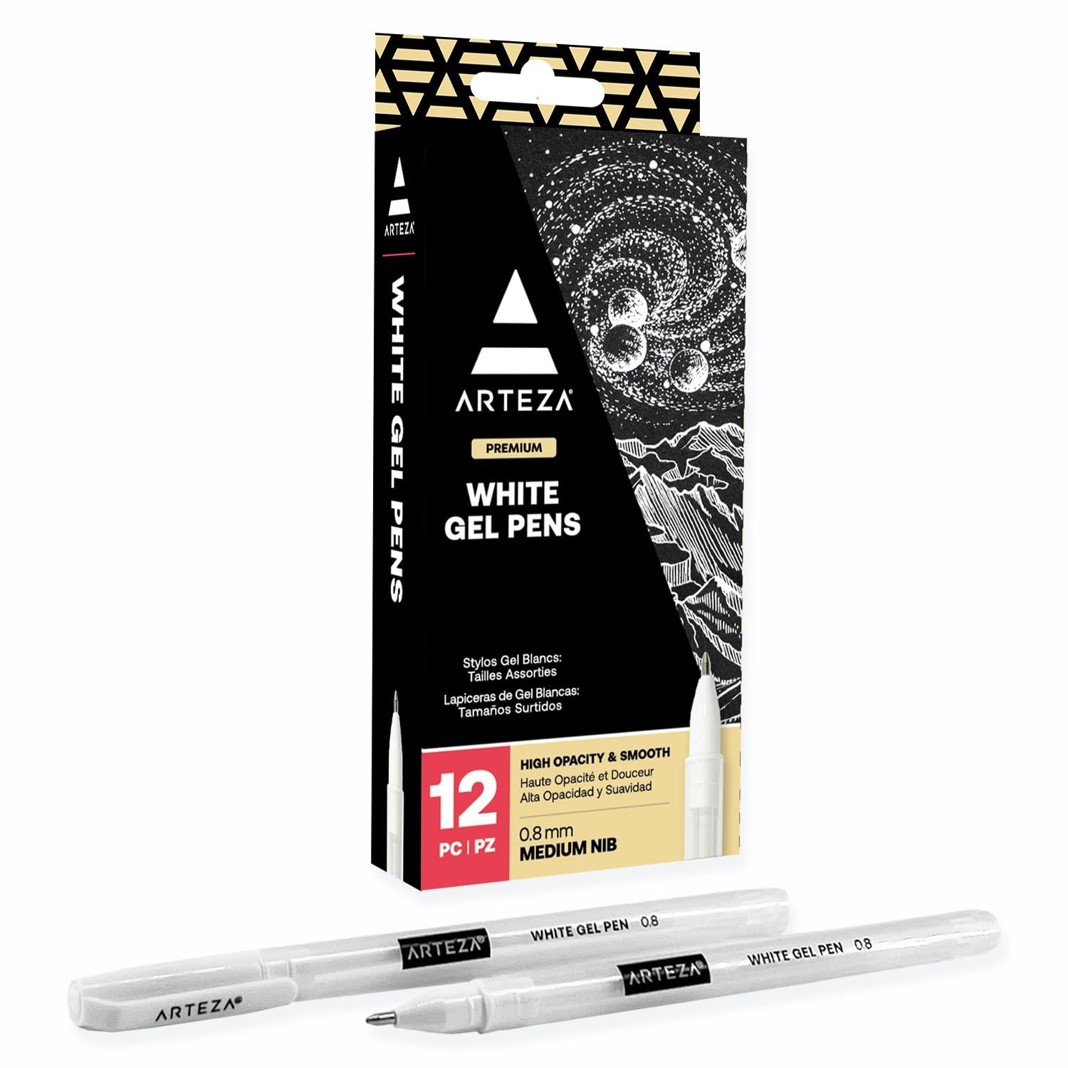 ARTEZA White Gel Pens Set, Pack of 12, White Rollerball Office Product