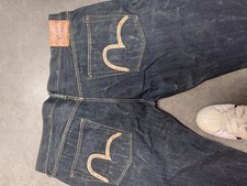 Pantaloni jeans Evisu Flame logo tasche grezzo salvataggio denim vintage Y2k Giappone 42 x 32