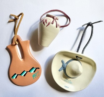 Lot x3 Vintage 1997 Southwestern Clay Pot / Pottery Sombrero X-Mas Ornaments