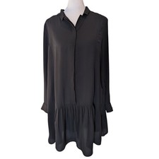 Banana Republic Black Sheer Swing Shift Button Down Dress Size 2