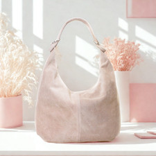 Italy Made Genuine Suede Leather Shoulder Bag Women Oversized Hobo Tote Handbag