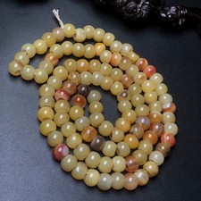Tibetan Natural Old Agate DZi 108 Pcs Mala Beads Prayer Necklace K1227