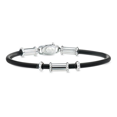 Vintage Sauro Men's Black Cord Bracelet with 18kt White Gold. 8 inches