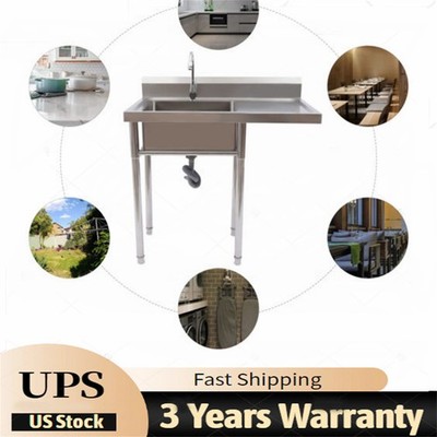 Commercial Restaurant Kitchen Sink with Faucet Free Standing Single Bowl Sink~