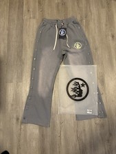 hellstar Gray Track Pants Men's M Snap Buttons Drawstring Pockets Cotton