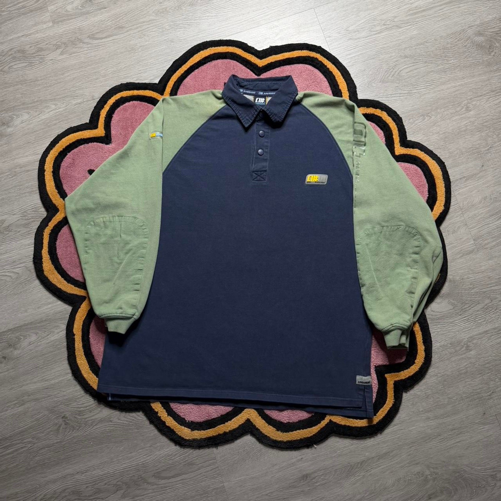 Vintage Alphanumeric Patch Logo 2-Tone Rugby Polo… - image 1