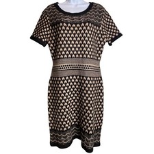 Romeo + Juliet Couture Womens Black Beige Sweater Dress Sz L Geometric Print