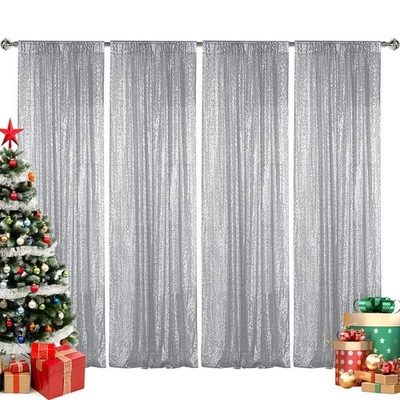 Sugargirl Silver Sequin Backdrop Curtain 4 Panels 2FTx8FT Glitter Silver Back...