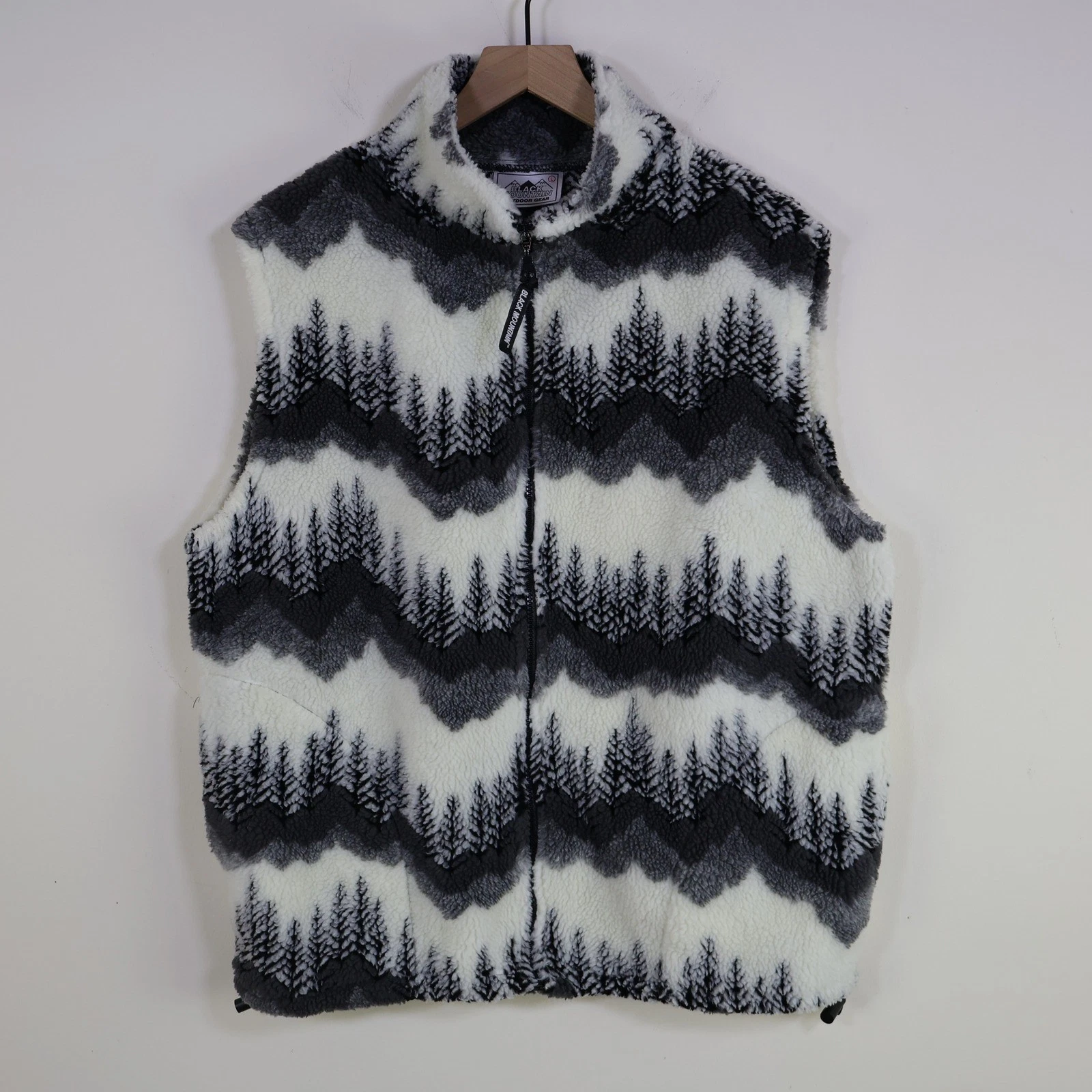 Vintage Black Mountain Outdoor Gear Pine Tree Fleece Vest Large White Black