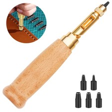 Manual Leather Hole Punch Tool with Handle 6 Replaceable Tips for Belt Bag Craft