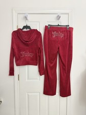 Juicy Couture Red Velour Bling Tracksuit Set NWT Size Large