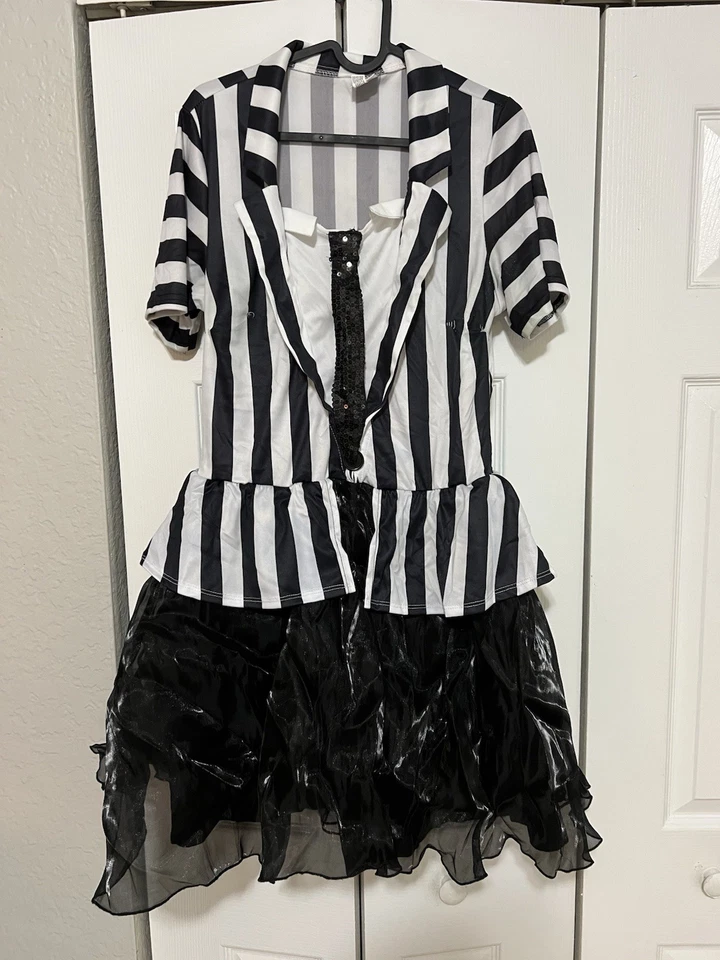 Beetlejuice Costume Adult Large 10-12 Striped Dress, Tights, & Arm Warmers - Изображение 4 из 4