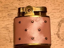 Vintage Brass Prince Gardner Pink Leather Wrapped Studded Lighter 1 3/4" x 2"