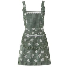 Stylish Women's Apron-Soft Cotton-Linen Cute Kitchen Apron with Zippered Cook...