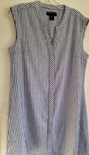 Tahari Shirtdress Womens Size 6 Blue White Striped Stretch Linen Sleeveless 