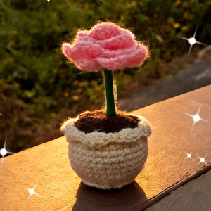 Handmade Pink Artificial Rose Flower/Bud/Petals in Small Pot